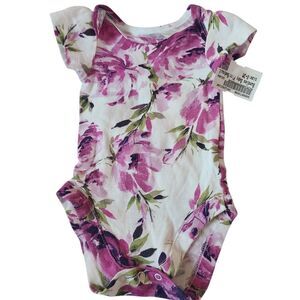 BUNDLES BABY PLACE Onesie Vivid Floral Pink And Purple Short-Sleeved Sz …